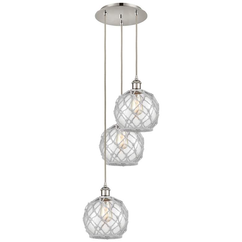 Image 1 Ballston Farmhouse 15"W 3-Lt Polish Nickel Cord Pendant w/ Clear White