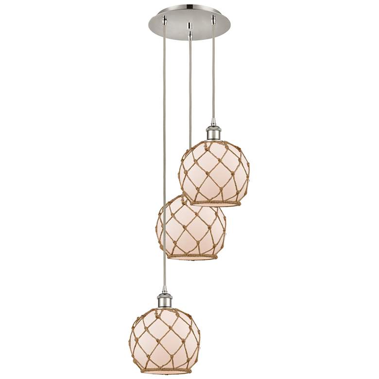 Image 1 Ballston Farmhouse 15"W 3-Lt Polish Nickel Cord Pendant w/ White Brown
