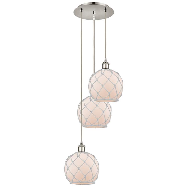 Image 1 Ballston Farmhouse 15"W 3-Lt Polished Nickel Cord Pendant w/ White Shade