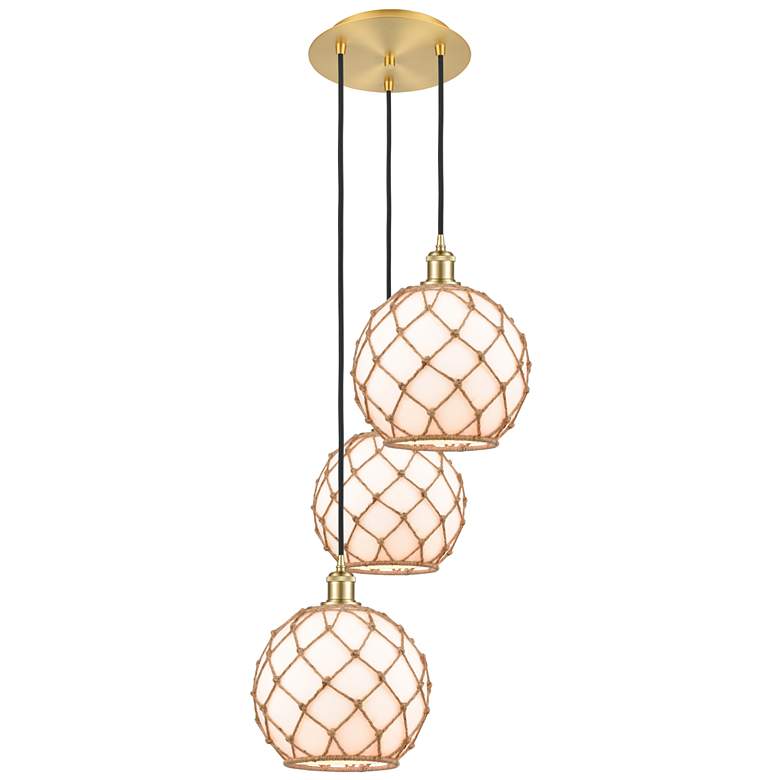 Image 1 Ballston Farmhouse 17"W 3 Light Gold Cord Pendant w/ White Brown Shade