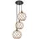 Ballston Farmhouse 17"W 3-Lt Black Brass Cord Pendant w/ Clear Brown Shade