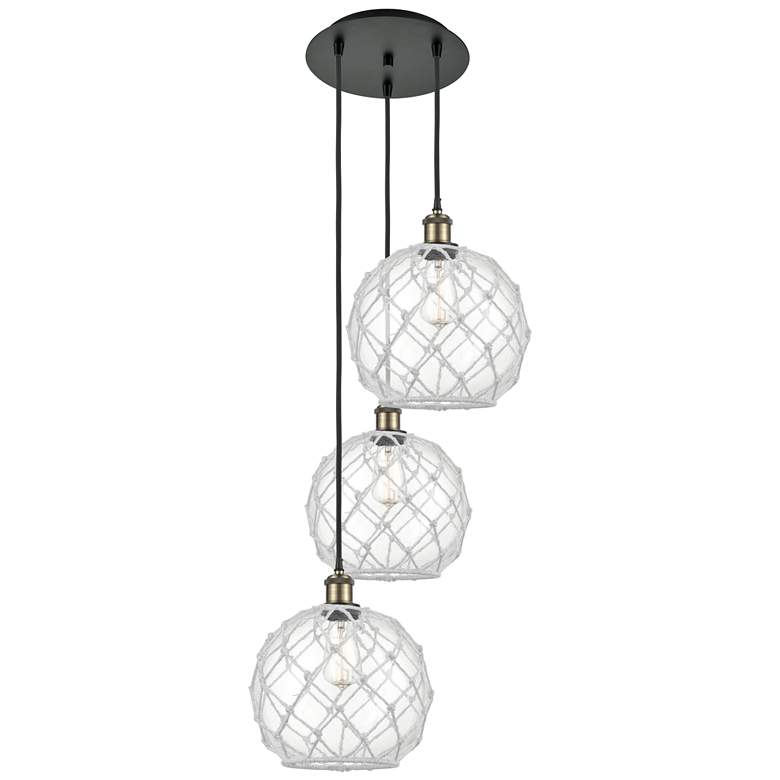 Image 1 Ballston Farmhouse 17"W 3-Lt Black Brass Cord Pendant w/ Clear White Shade