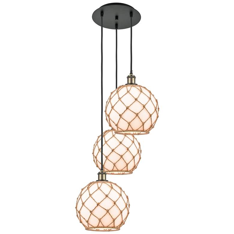Image 1 Ballston Farmhouse 17"W 3-Lt Black Brass Cord Pendant w/ White Brown Shade