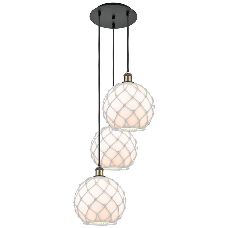 Image 1 Ballston Farmhouse 17"W 3-Lt Black Brass Cord Pendant w/ White Shade