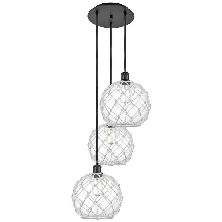Image 1 Ballston Farmhouse 17"W 3-Lt Black Cord Pendant w/ Clear White Shade