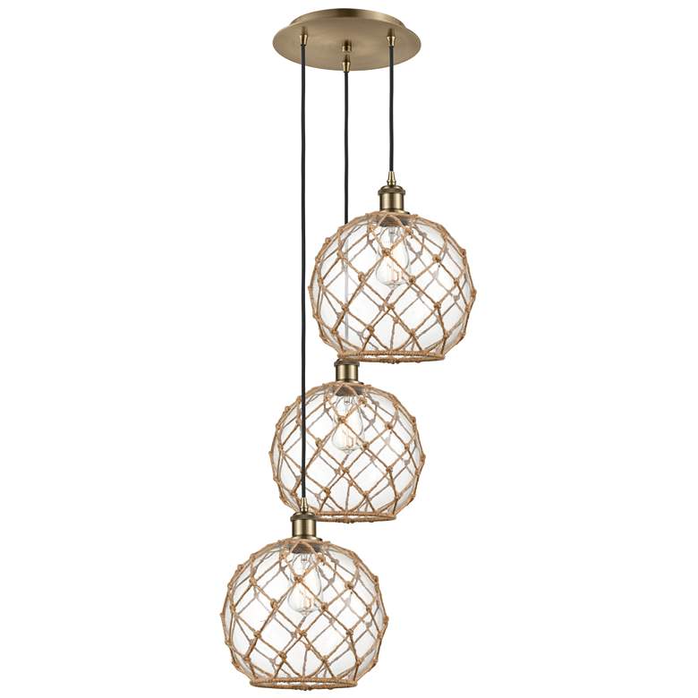 Image 1 Ballston Farmhouse 17"W 3-Lt Brass Cord Pendant w/ Clear Brown Shade