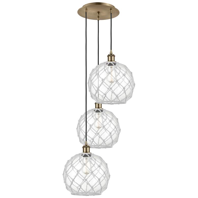 Image 1 Ballston Farmhouse 17"W 3-Lt Brass Cord Pendant w/ Clear White Shade