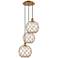 Ballston Farmhouse 17"W 3-Lt Brush Brass Cord Pendant w/ Clear Brown Shade