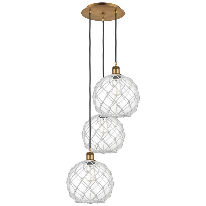 Image 1 Ballston Farmhouse 17"W 3-Lt Brush Brass Cord Pendant w/ Clear White Shade