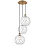 1_Ballston Farmhouse 17"W 3-Lt Brush Brass Cord Pendant w/ Clear White Shade
