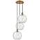 Ballston Farmhouse 17"W 3-Lt Brush Brass Cord Pendant w/ Clear White Shade