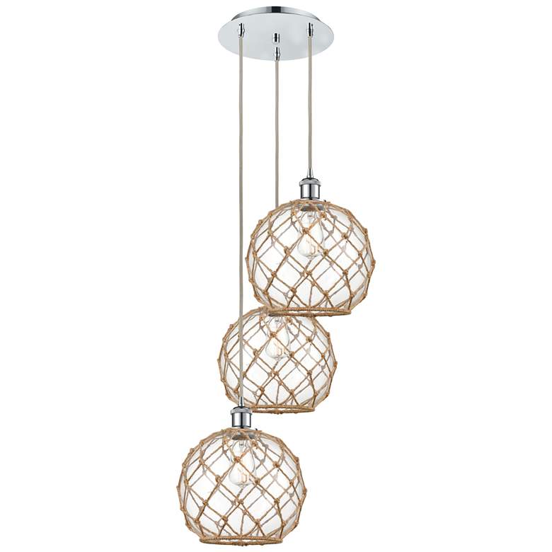 Image 1 Ballston Farmhouse 17"W 3-Lt Chrome Cord Pendant w/ Clear Brown Shade