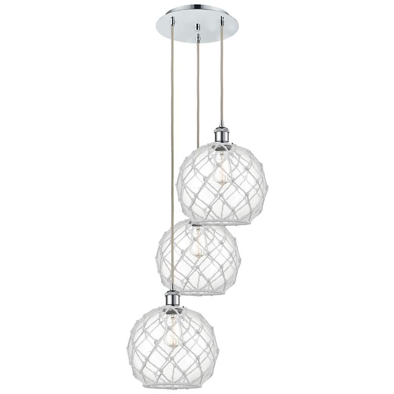 Image 1 Ballston Farmhouse 17"W 3-Lt Chrome Cord Pendant w/ Clear White Shade