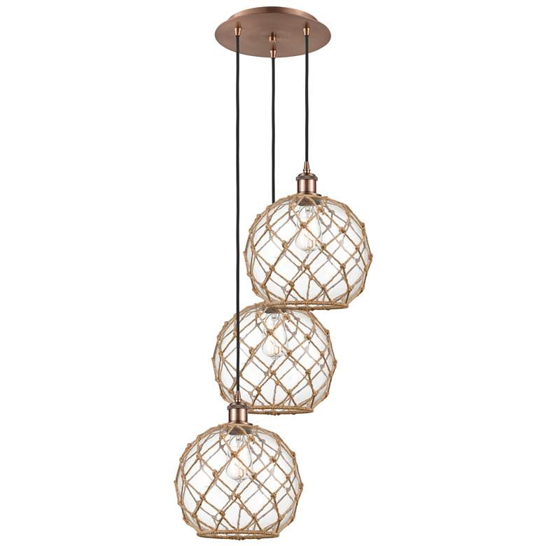 Image 1 Ballston Farmhouse 17"W 3-Lt Copper Cord Pendant w/ Clear Brown Shade