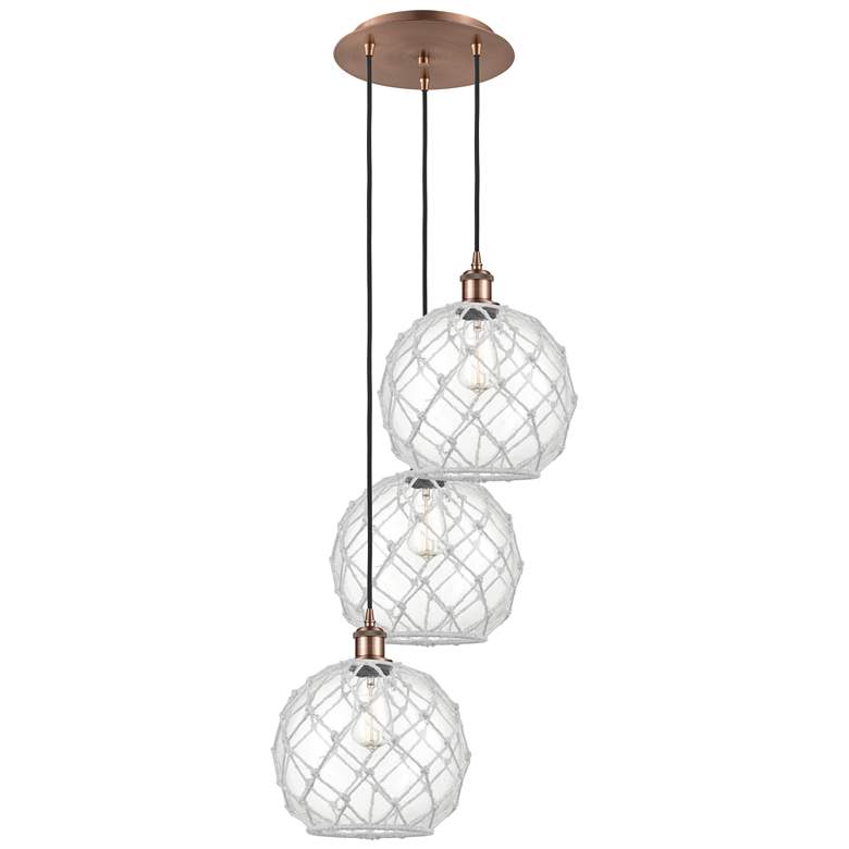 Image 1 Ballston Farmhouse 17"W 3-Lt Copper Cord Pendant w/ Clear White Shade