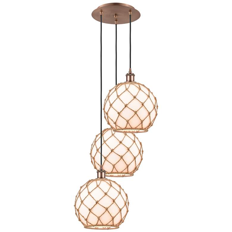 Image 1 Ballston Farmhouse 17"W 3-Lt Copper Cord Pendant w/ White Brown Shade