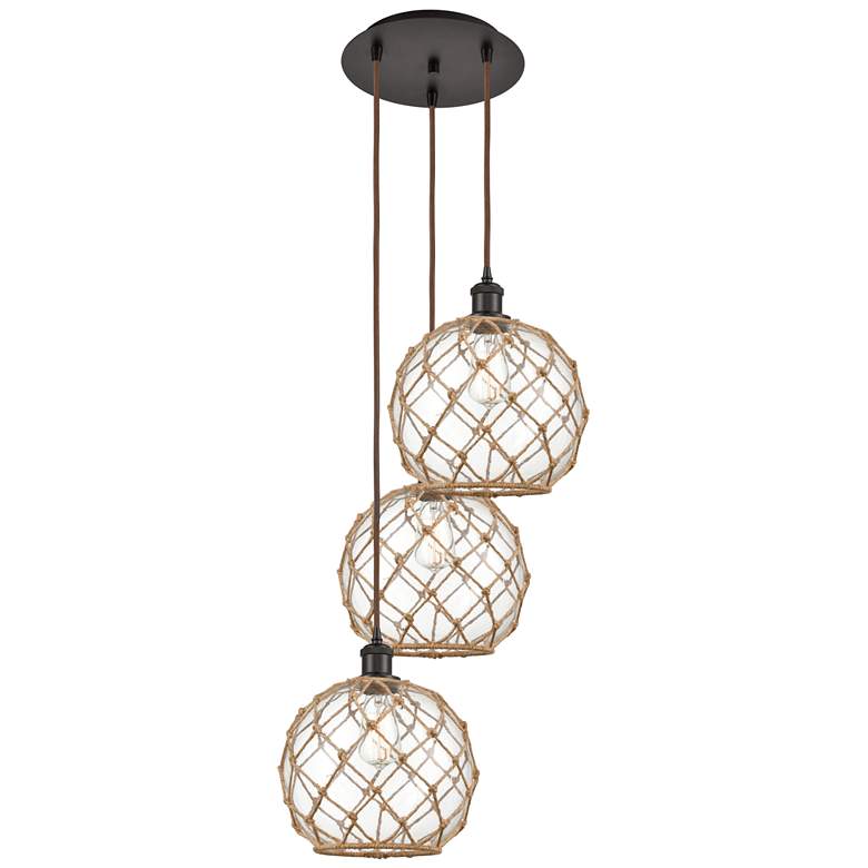 Image 1 Ballston Farmhouse 17"W 3-Lt Oiled Bronze Cord Pendant w/ Clear Brown Shade