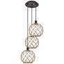 1_Ballston Farmhouse 17"W 3-Lt Oiled Bronze Cord Pendant w/ Clear Brown Shade