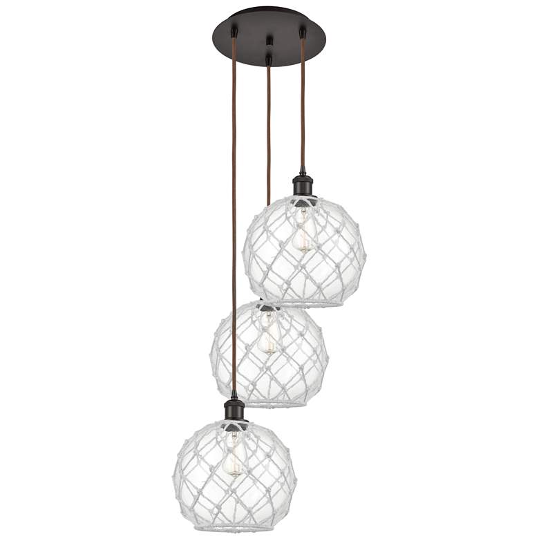 Image 1 Ballston Farmhouse 17"W 3-Lt Oiled Bronze Cord Pendant w/ Clear White Shade