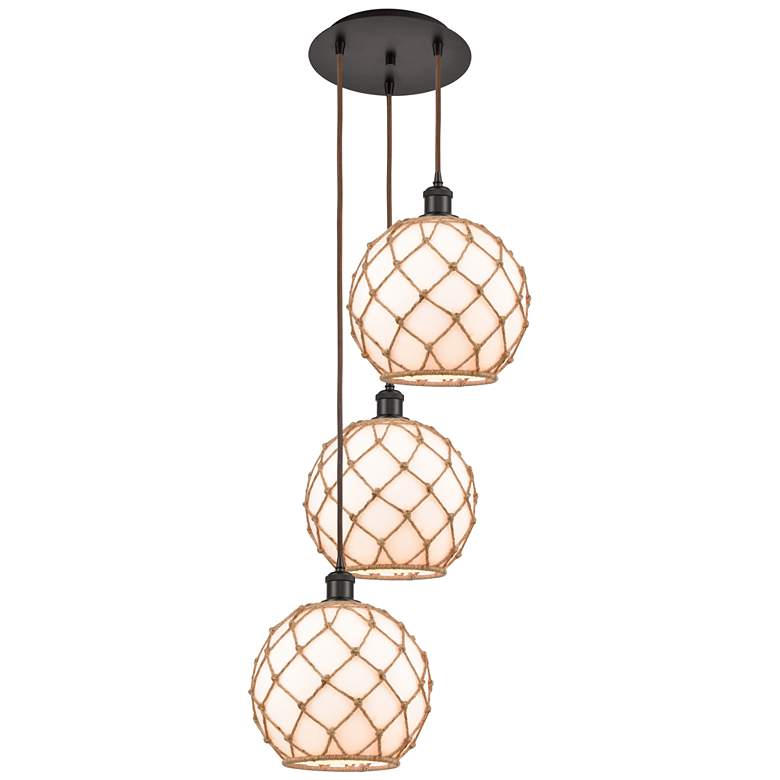Image 1 Ballston Farmhouse 17"W 3-Lt Oiled Bronze Cord Pendant w/ White Brown Shade