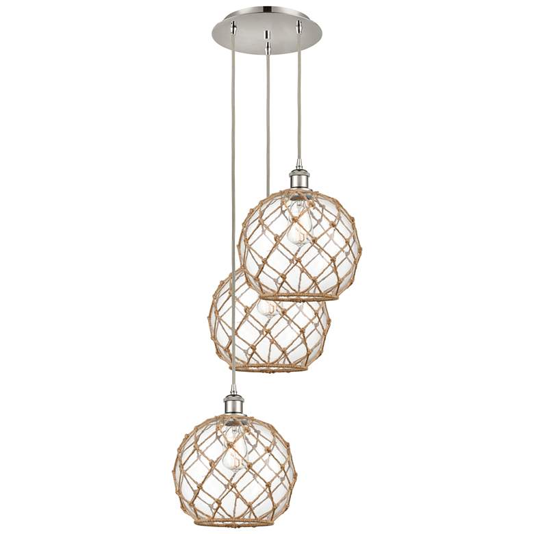 Image 1 Ballston Farmhouse 17"W 3-Lt Polish Nickel Cord Pendant w/ Clear Brown