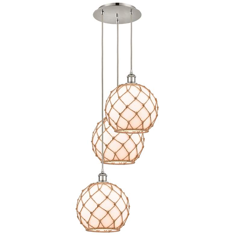 Image 1 Ballston Farmhouse 17"W 3-Lt Polish Nickel Cord Pendant w/ White Brown