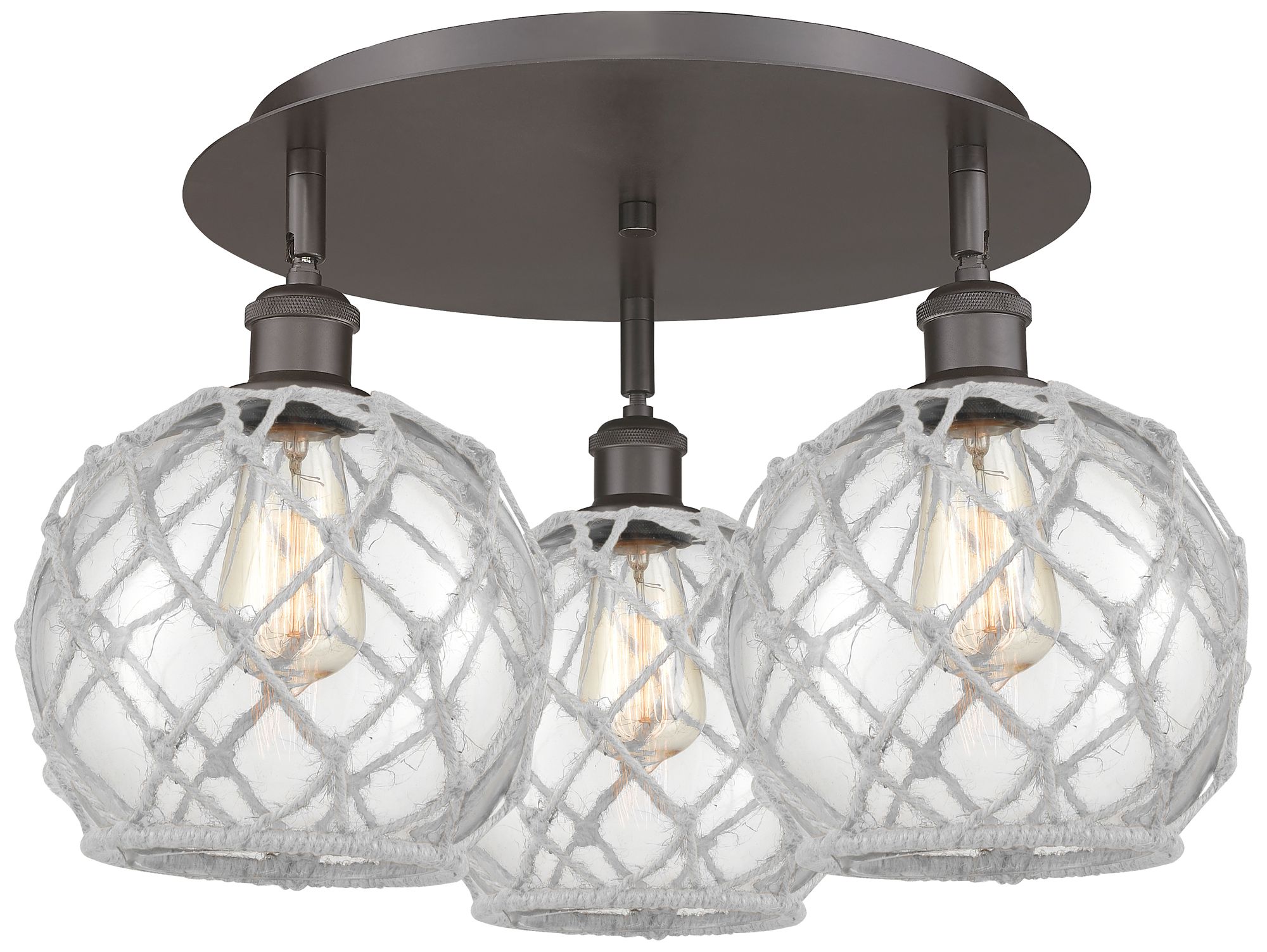 Ballston Farmhouse 20"W 3-Lt Oiled Bronze Flush Mount w/ Clear White S