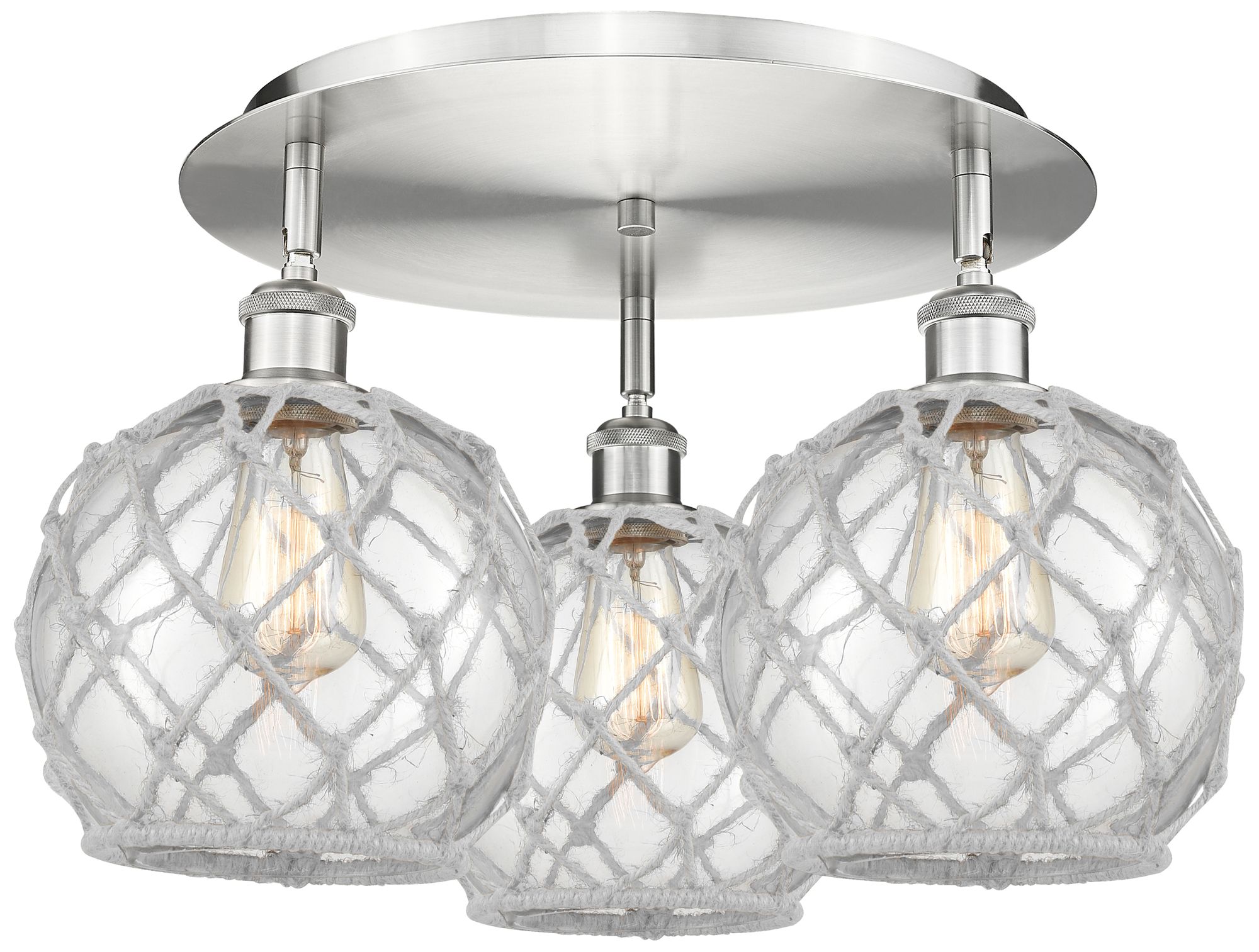 Ballston Farmhouse 20"W 3-Lt Satin Nickel Flush Mount w/ Clear White S