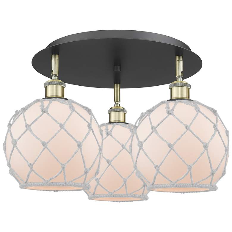 Image 1 Ballston Farmhouse 20"W 3 Light Black Brass Flush Mount w/ White Shade