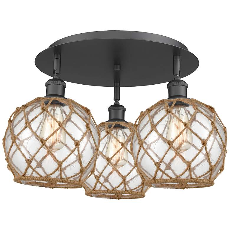 Image 1 Ballston Farmhouse 20"W 3 Light Black Flush Mount w/ Clear Brown Shade