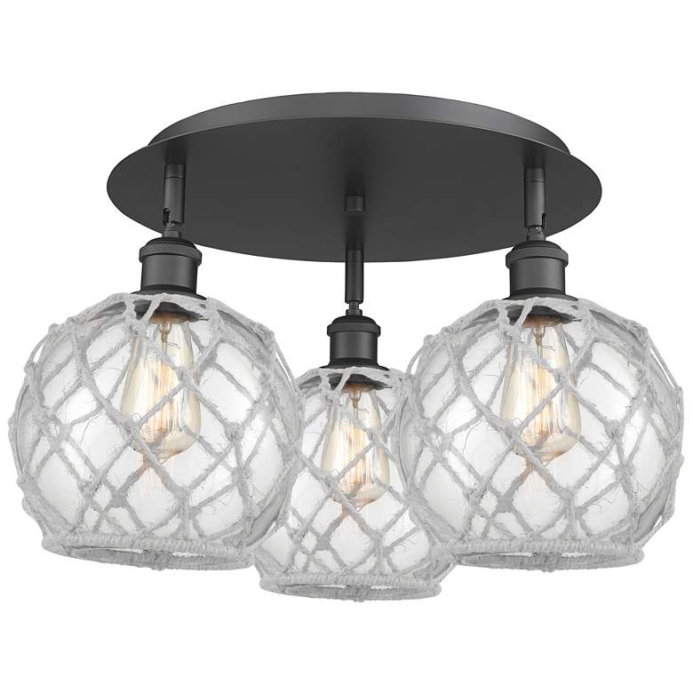 Image 1 Ballston Farmhouse 20"W 3 Light Black Flush Mount w/ Clear White Shade