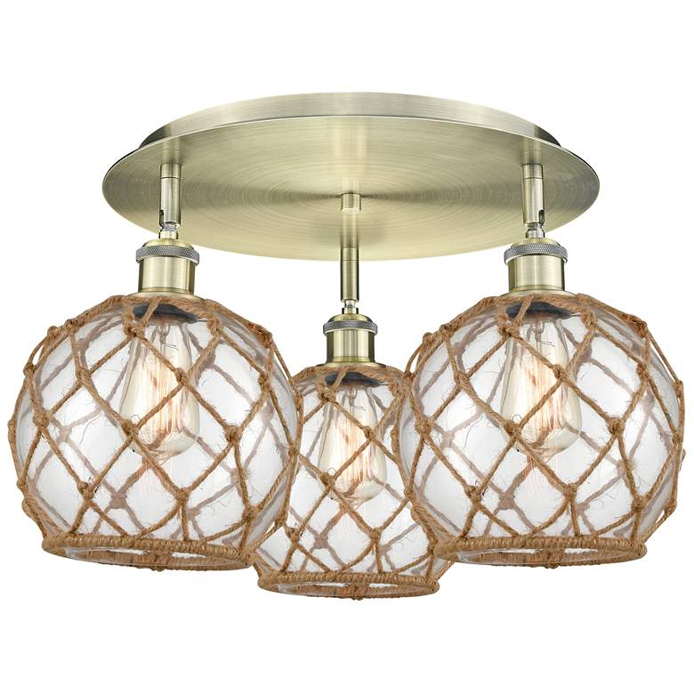 Image 1 Ballston Farmhouse 20"W 3 Light Brass Flush Mount w/ Clear Brown Shade