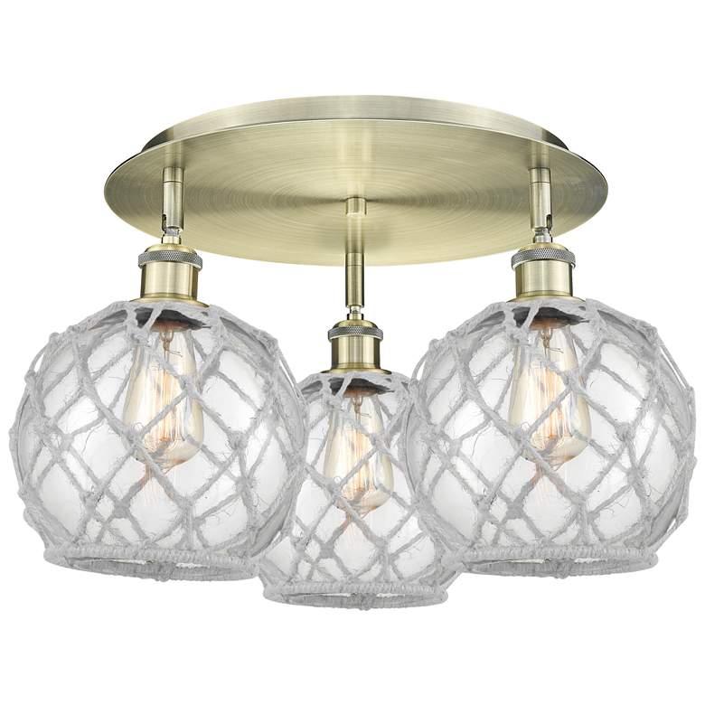 Image 1 Ballston Farmhouse 20"W 3 Light Brass Flush Mount w/ Clear White Shade