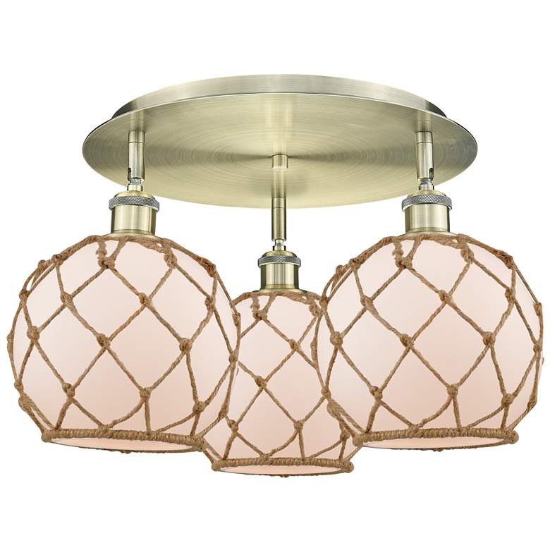 Image 1 Ballston Farmhouse 20"W 3 Light Brass Flush Mount w/ White Brown Shade