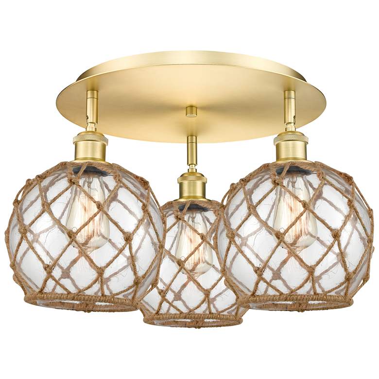 Image 1 Ballston Farmhouse 20"W 3 Light Gold Flush Mount w/ Clear Brown Shade