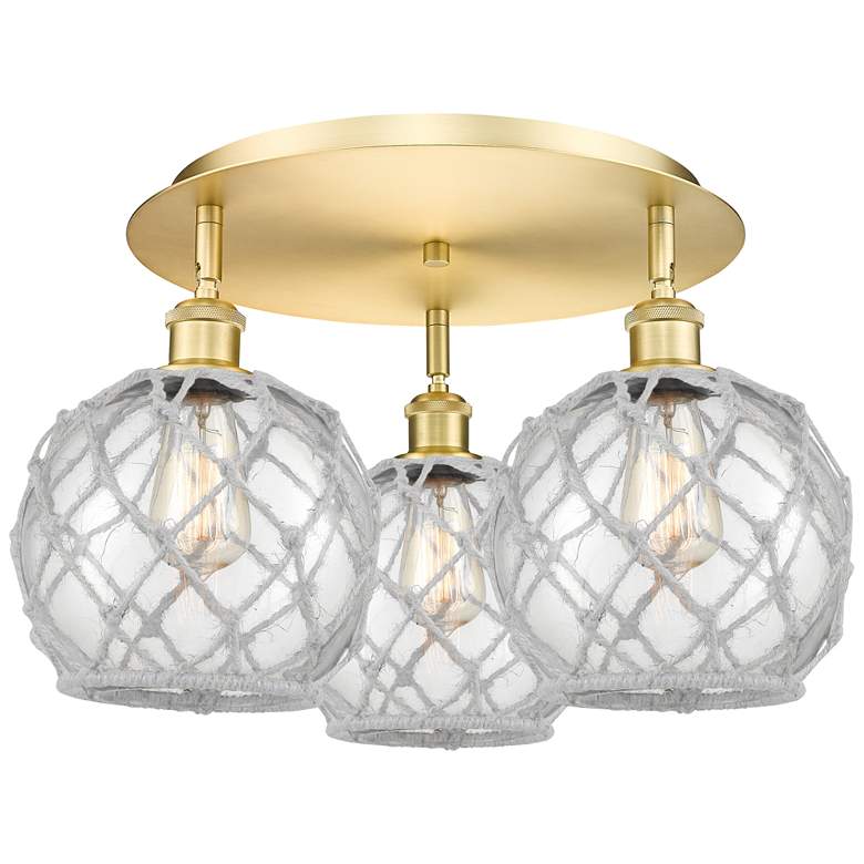 Image 1 Ballston Farmhouse 20"W 3 Light Gold Flush Mount w/ Clear White Shade