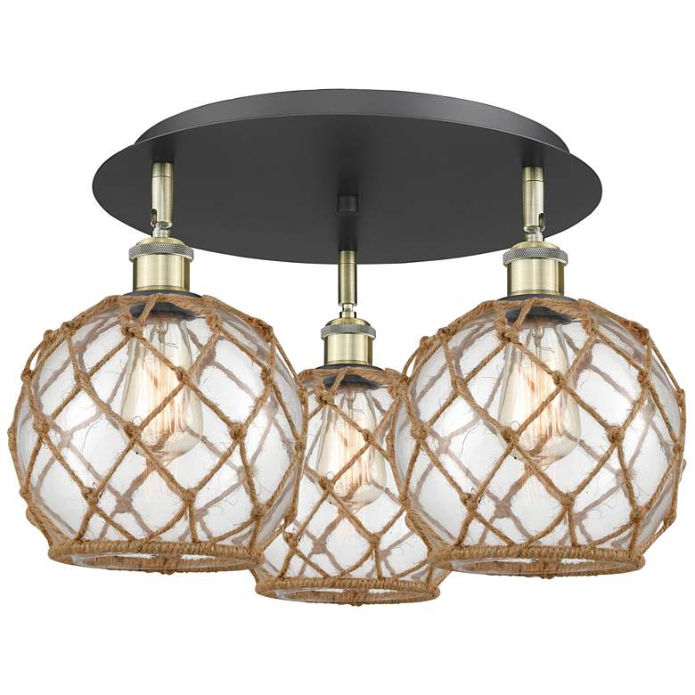 Image 1 Ballston Farmhouse 20"W 3-Lt Black Brass Flush Mount w/ Clear Brown Shade
