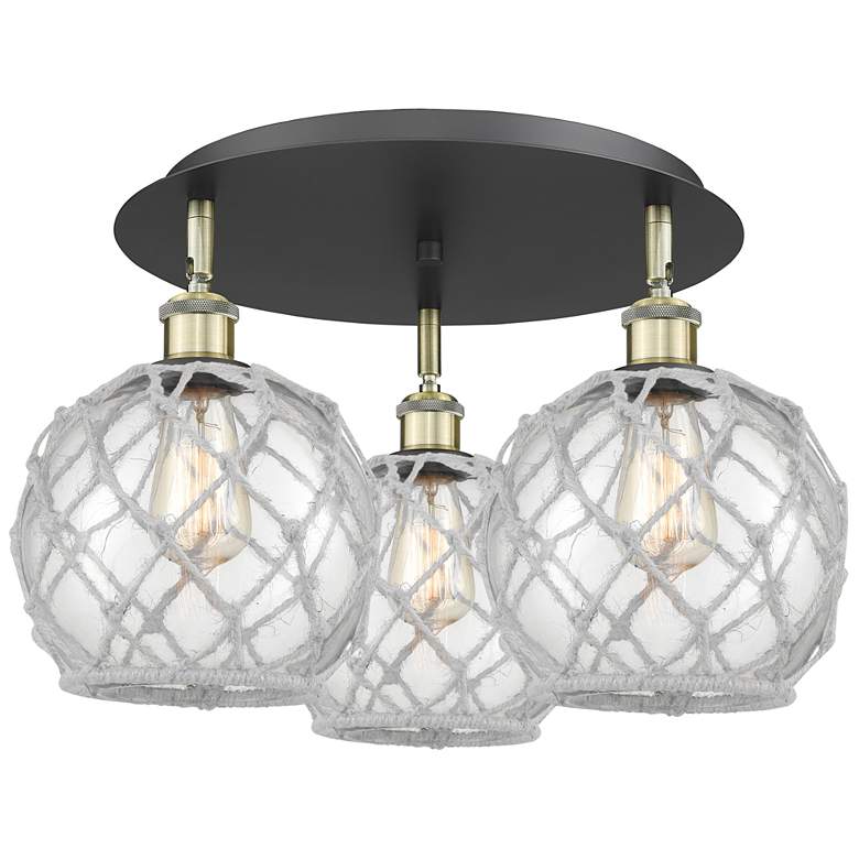 Image 1 Ballston Farmhouse 20"W 3-Lt Black Brass Flush Mount w/ Clear White Shade