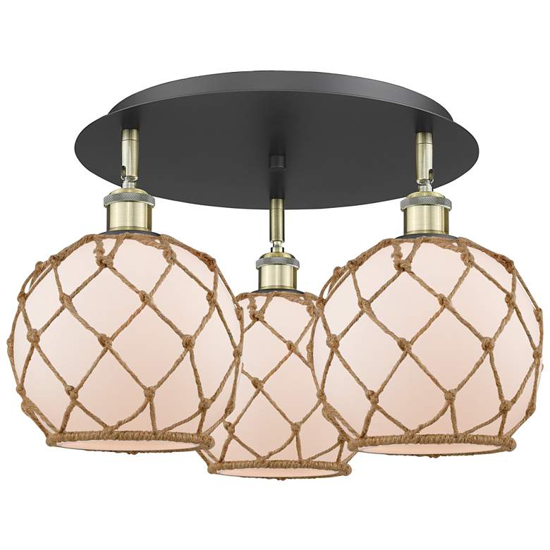 Image 1 Ballston Farmhouse 20"W 3-Lt Black Brass Flush Mount w/ White Brown Shade