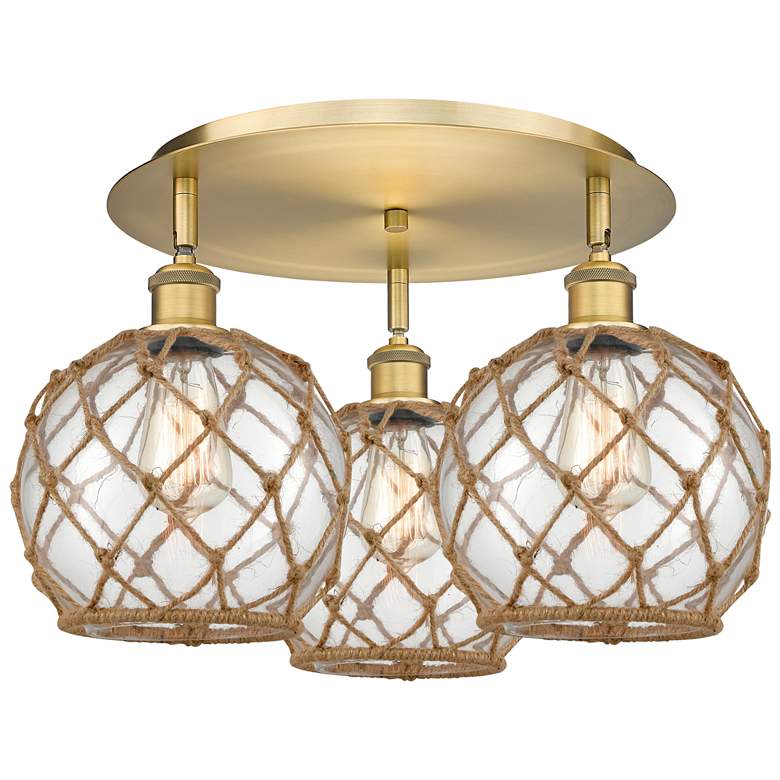Image 1 Ballston Farmhouse 20"W 3-Lt Brushed Brass Flush Mount w/ Clear Brown Shade