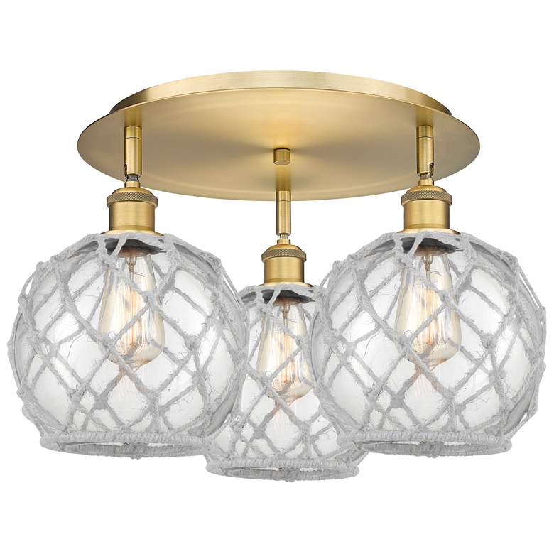 Image 1 Ballston Farmhouse 20"W 3-Lt Brushed Brass Flush Mount w/ Clear White Shade