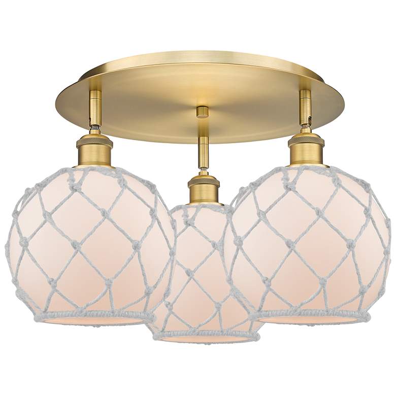 Image 1 Ballston Farmhouse 20"W 3-Lt Brushed Brass Flush Mount w/ White Shade