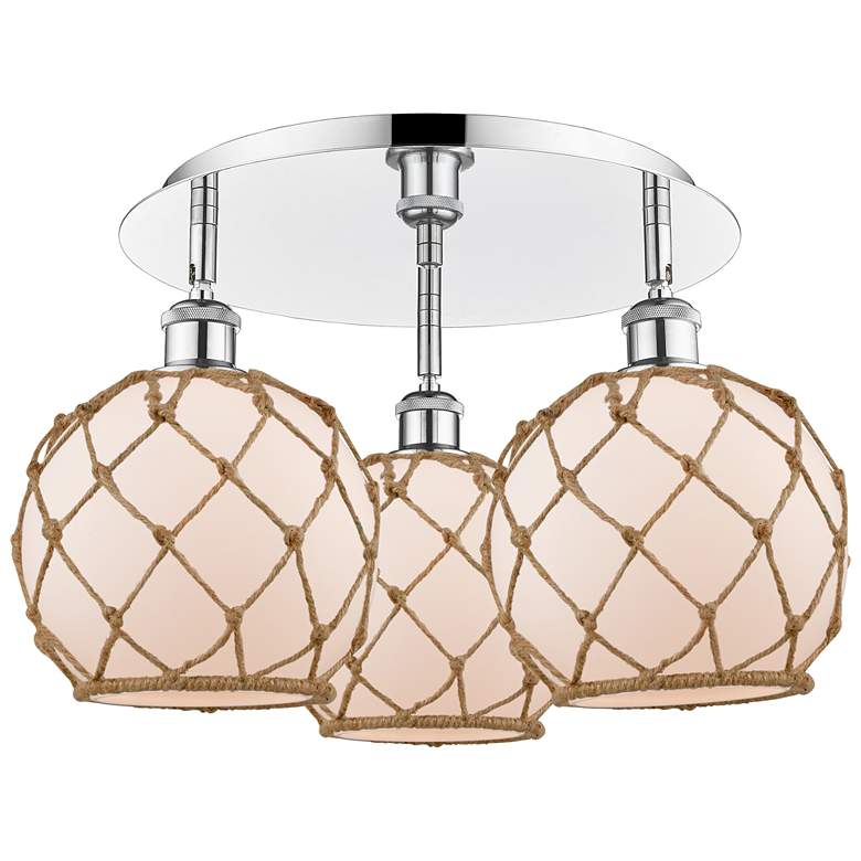 Image 1 Ballston Farmhouse 20"W 3-Lt Chrome Flush Mount w/ White Brown Shade