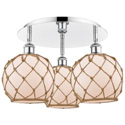 Ballston Farmhouse 20"W 3-Lt Chrome Flush Mount w/ White Brown Shade