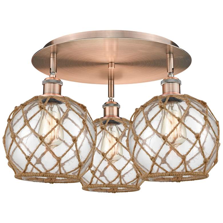 Image 1 Ballston Farmhouse 20"W 3-Lt Copper Flush Mount w/ Clear Brown Shade