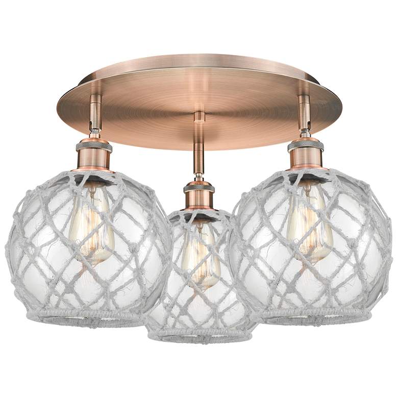 Image 1 Ballston Farmhouse 20"W 3-Lt Copper Flush Mount w/ Clear White Shade