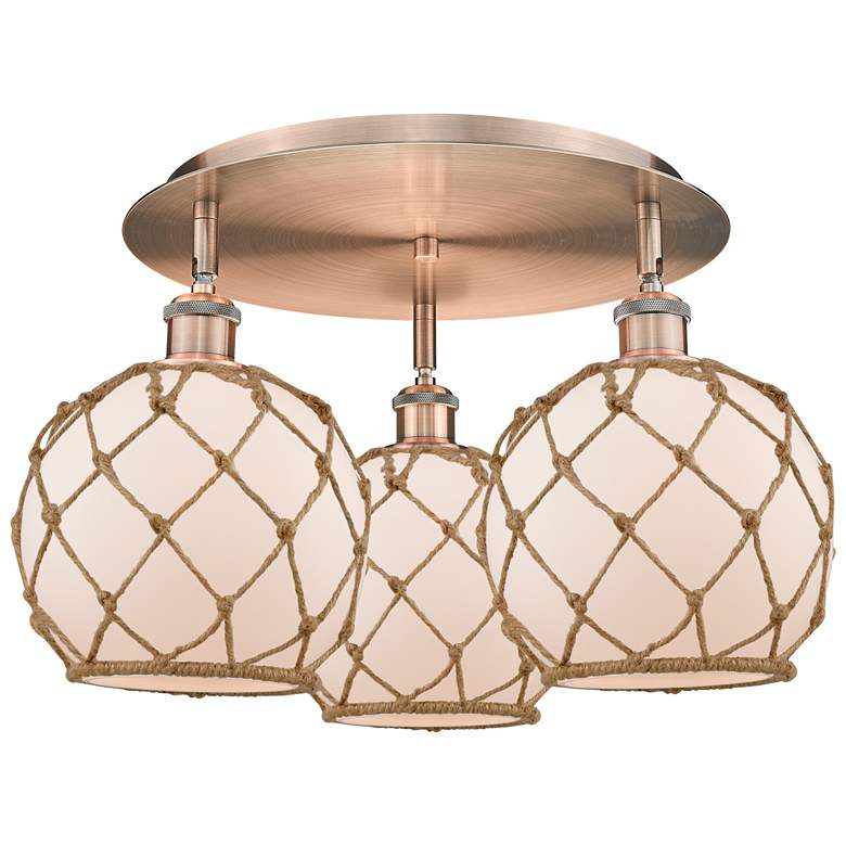 Image 1 Ballston Farmhouse 20"W 3-Lt Copper Flush Mount w/ White Brown Shade