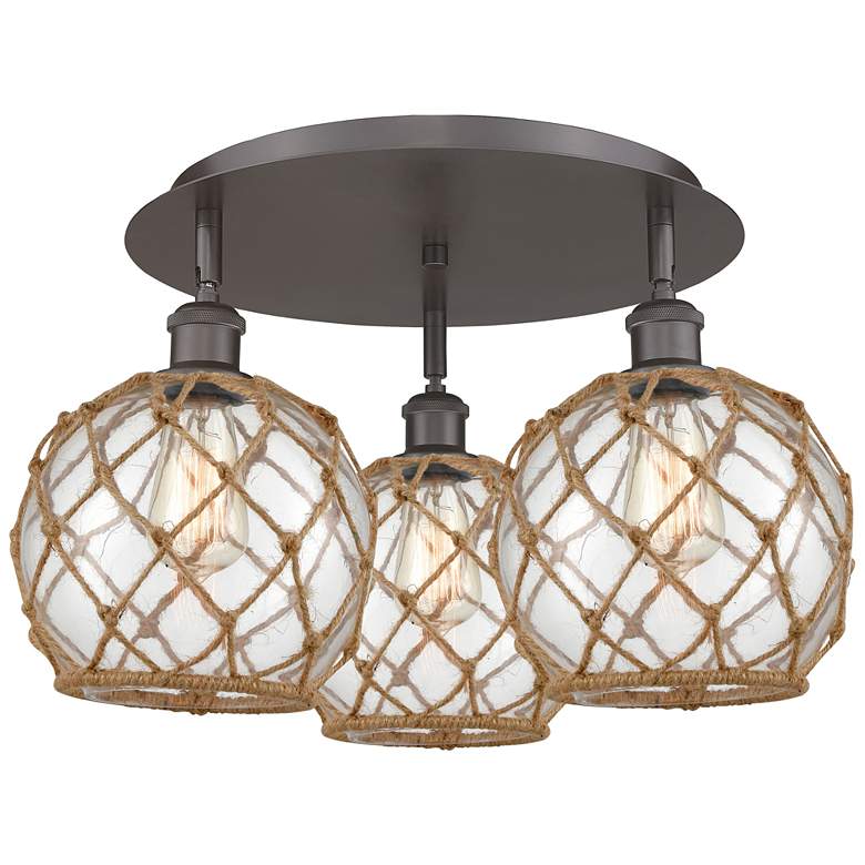 Image 1 Ballston Farmhouse 20"W 3-Lt Oiled Bronze Flush Mount w/ Clear Brown Shade