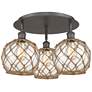 Ballston Farmhouse 20"W 3-Lt Oiled Bronze Flush Mount w/ Clear Brown Shade