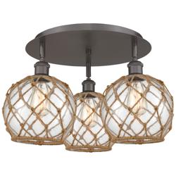 Ballston Farmhouse 20"W 3-Lt Oiled Bronze Flush Mount w/ Clear Brown Shade